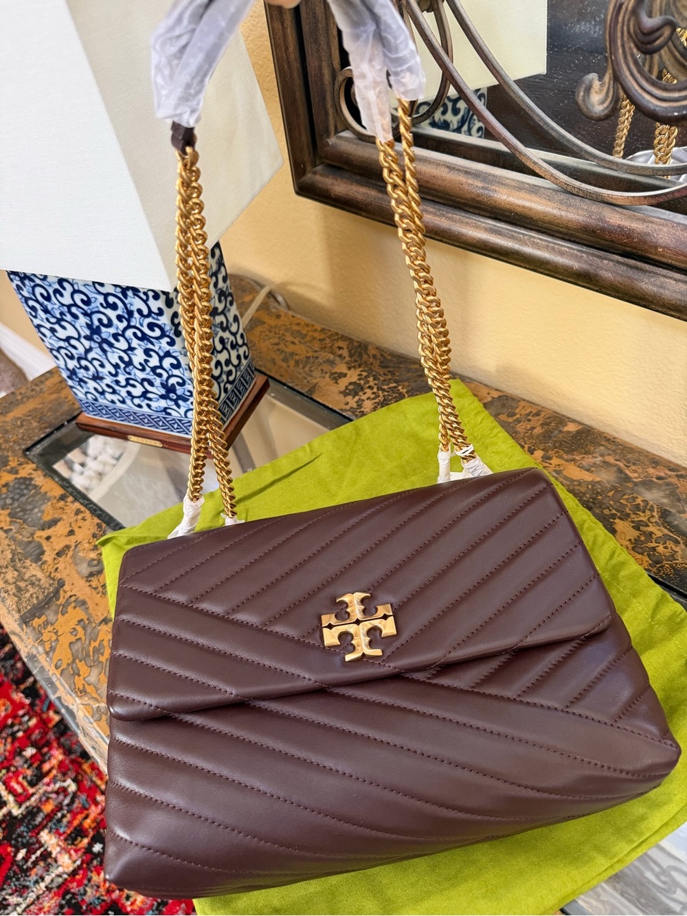 Tory Burch Quilted Chevron Leather Shoulder Bag in Dark Brown/Burgundy - Picture 12 of 16